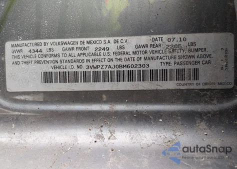 2011 Volkswagen Jetta Sportwagen 2.5L Se z USA, uszkodzony, nr VIN 3VWPZ7AJ0BM602303